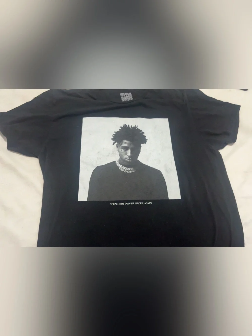 Black Graphic Crewneck T-Shirt with Portrait Print
